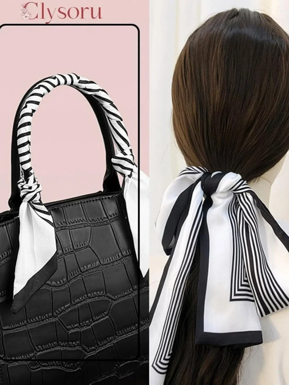 Women's Black White Vertical  Fashion Elegant Oblique Angle  Scarves Bag Scarfs